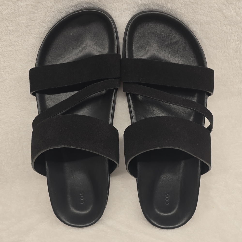 COS Black Suede Leather Slide Sandals